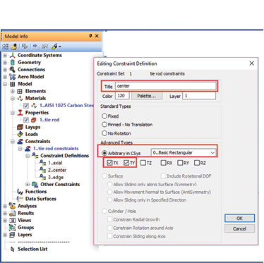 Fig. 10: The constraint sets and a typical dialog box.