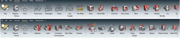 Fig. 2: Toolbars under Geometry menu (top) and Structure menu (below).