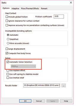 Fig. 2: Static analysis properties dialog box.