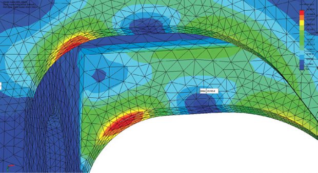 Fig. 7: Von Mises stress distribution in the left-hand fillet regions.