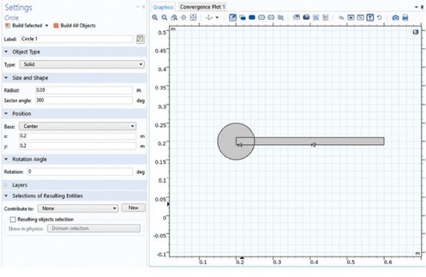 Fig. 3: Graphics window and Settings form for geometry.